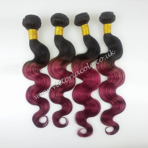 7A Grade Body Wave Virgin Hair Extensions  Ombre Fuschia Pink 28"