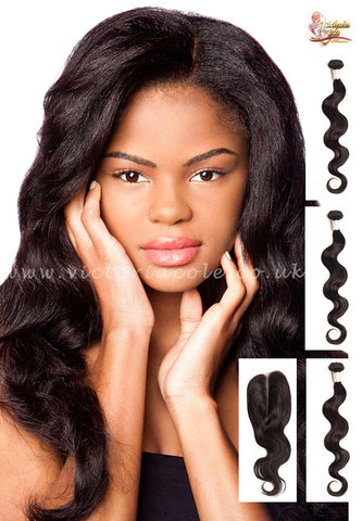 Brazilian Body Wave Hair 16"+16"+16"+Lace Closure 12" Bundle