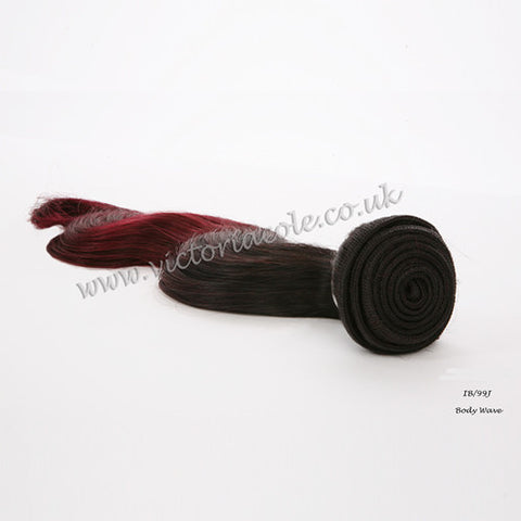 Peruvian body wave ombre 1B/99J dark red 10" Virgin Hair Extensions